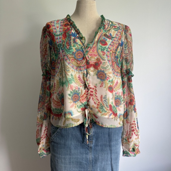 Colorful Floral Print Boho Long Sleeve Shirt - Picture 8 of 10